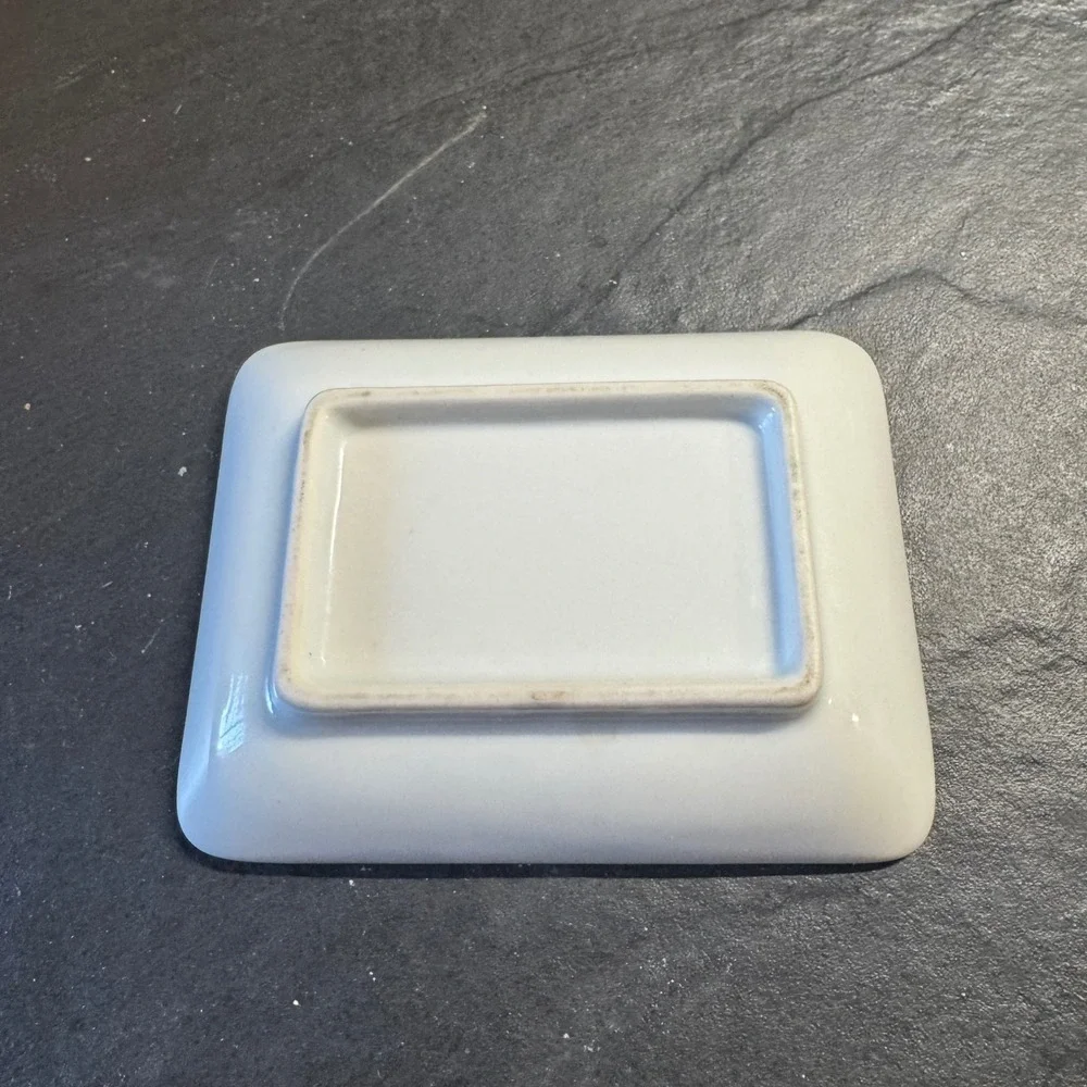 Blue White Ceramic Soap Dish Geometric Patchwork Trinket Tray‎ 4x3 Rectangular